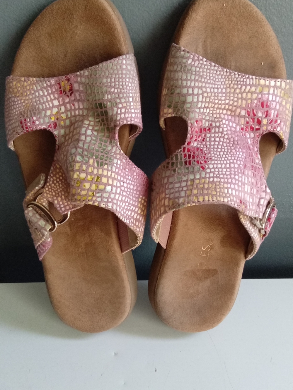 Aerosoles Pink Floral Snake‎ Embossed Slide Sandals Buckle Strappy Women 8.5